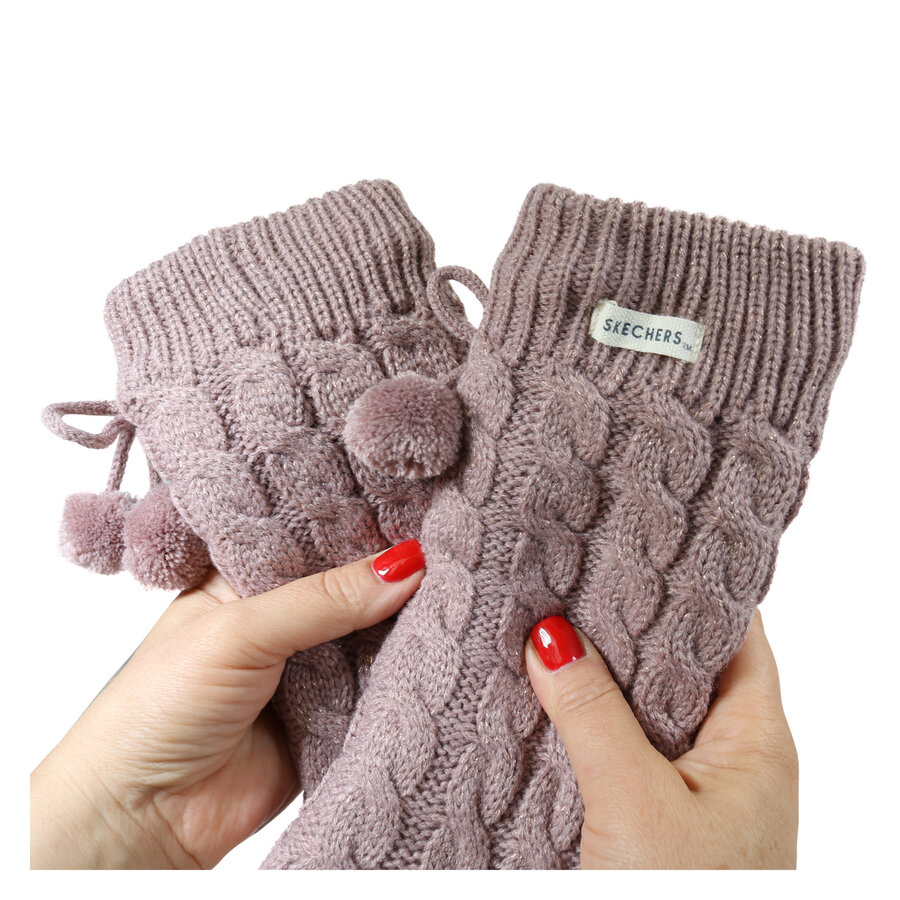 Damen Hütten-Kuschelsocken Glitzer Zierbommel Skechers altrosa - 6