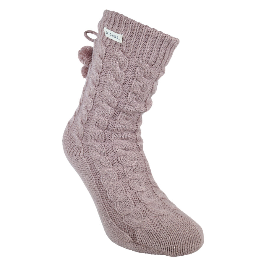 Damen Hütten-Kuschelsocken Glitzer Zierbommel Skechers altrosa - 5