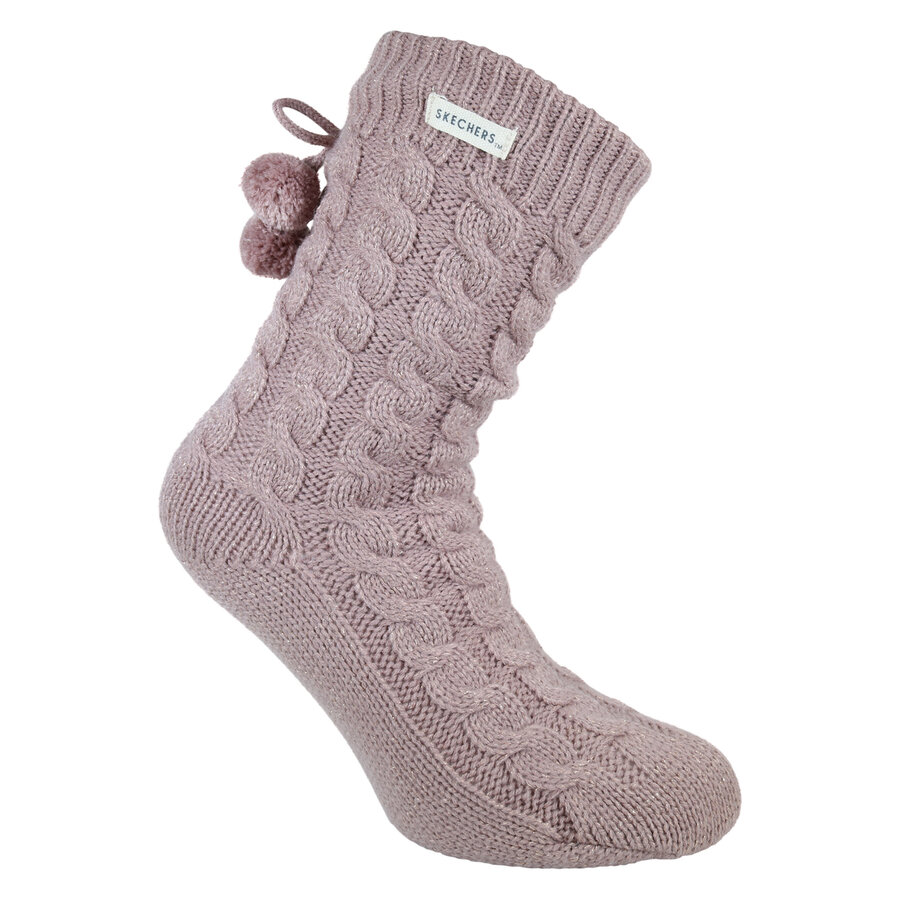 Damen Hütten-Kuschelsocken Glitzer Zierbommel Skechers altrosa