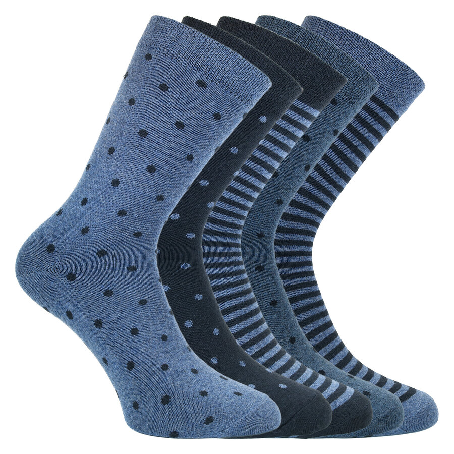 Damen Socken ohne Gummidruck Baumwolle Streifen Punkte blau