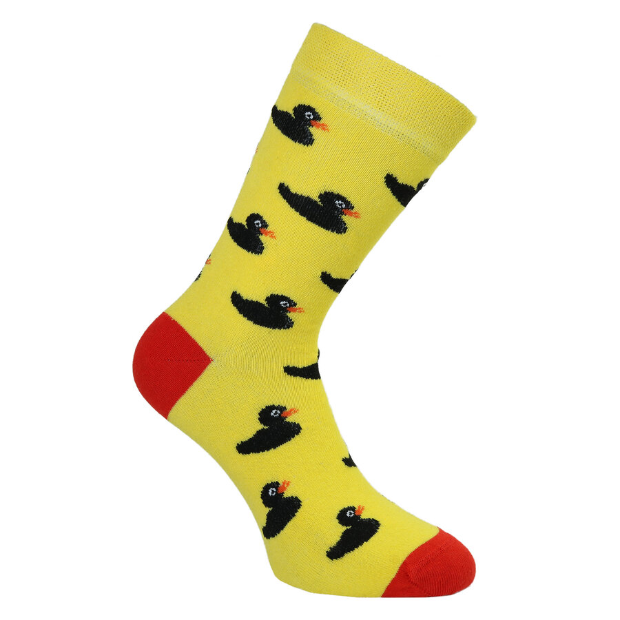 Enten-Spaß Motiv-Socken schwarze Enten auf gelb