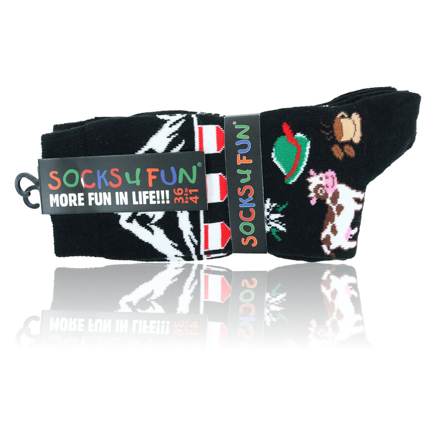 Österreich Motivsocken Edelweiß Kuh schwarz - 2