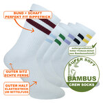 Bambus Crew Socks Tennissocken weiß bunte Ringel - 32