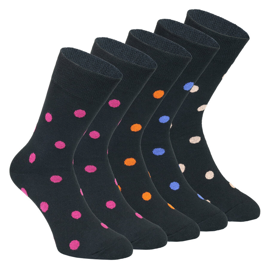 Damensocken Baumwolle verrückt-bunte Punkte schwarz