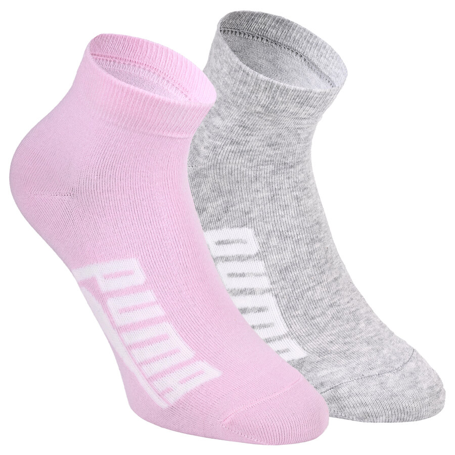 Puma Quarter Kurzsocken mit breitem Puma Schriftzug rosa-grau-melange-mix