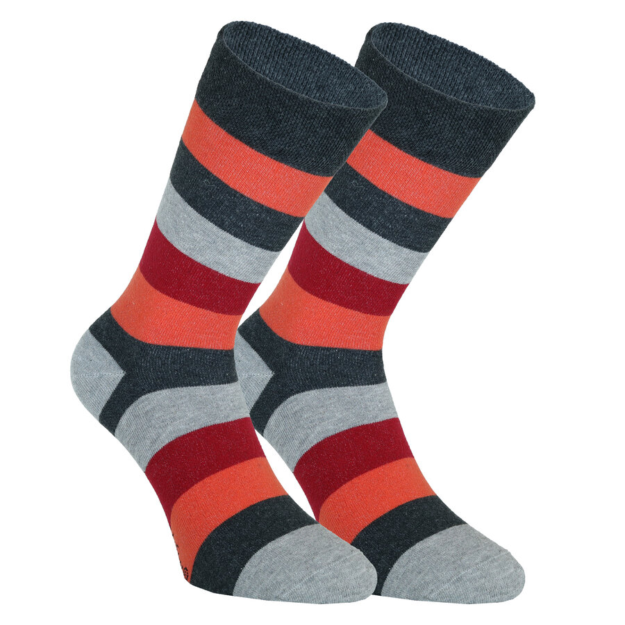 Herrensocken ohne Gummidruck Block-Streifen rot-orange