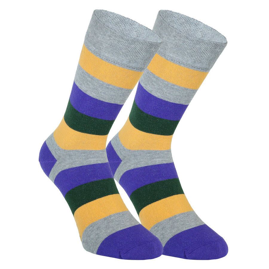 Herrensocken ohne Gummidruck Block-Streifen lila-gelb