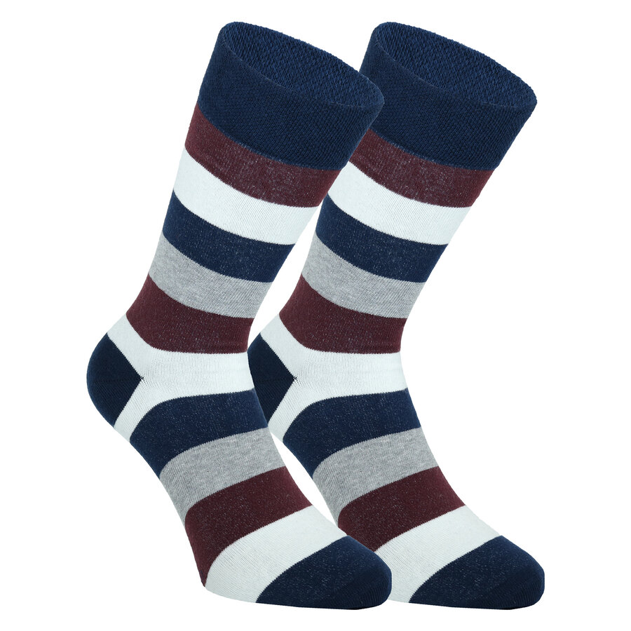 Herrensocken ohne Gummidruck Block-Streifen marine-bordeaux