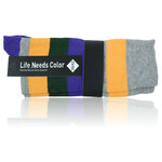 Herrensocken ohne Gummidruck Block-Streifen lila-gelb - 2