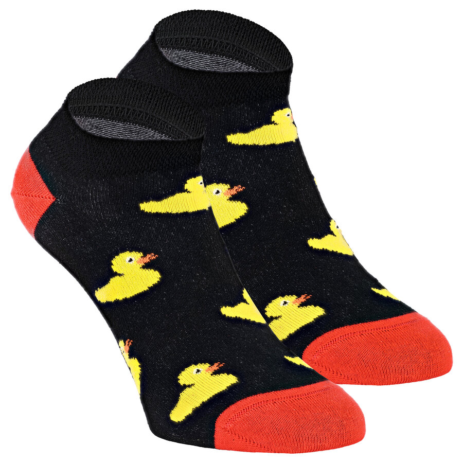 Quietsche-Entchen Sneakersocken gelbe Enten auf schwarz