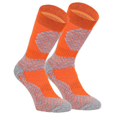 Trekking-Outdoorsocken Wolle Coolmax Made in Germany orange-grau