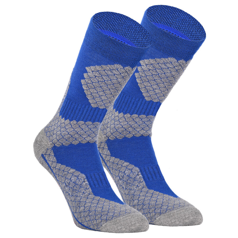 Trekking-Outdoorsocken Wolle Coolmax Made in Germany blau-grau