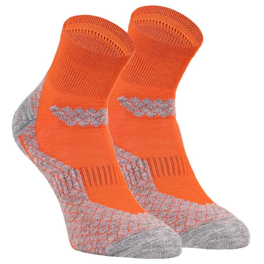 Trekking-Outdoor Kurzsocken Wolle Coolmax Made in Germany orange-grau