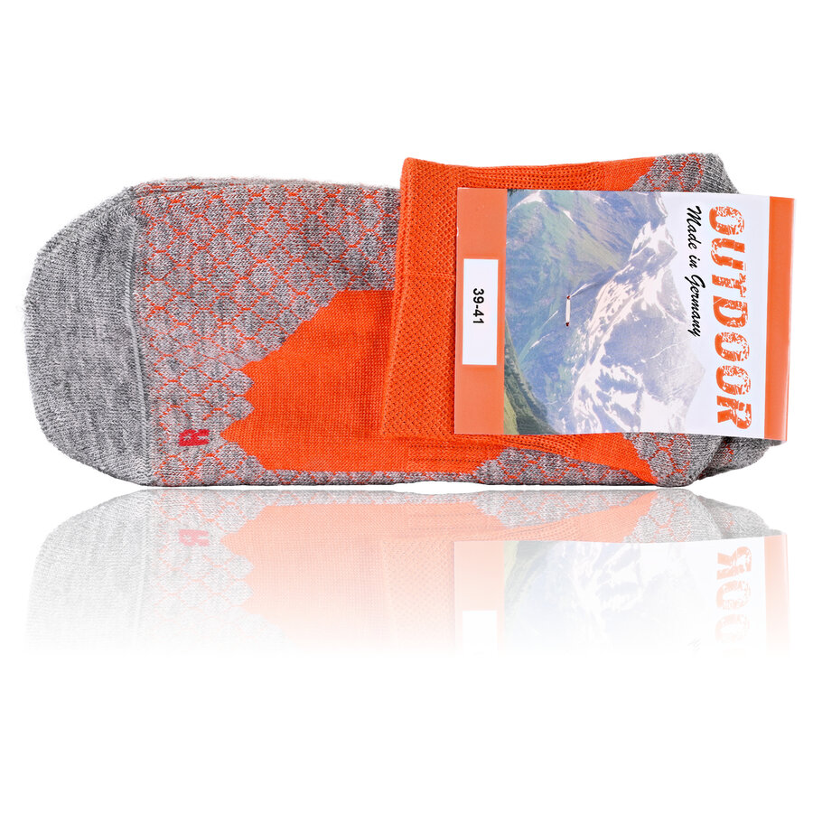 Trekking-Outdoor Kurzsocken Wolle Coolmax Made in Germany orange-grau - 2