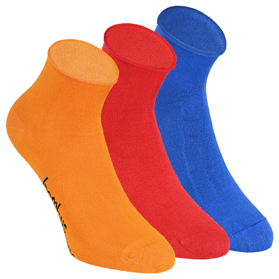 Bambus-Kurzsocken Rollrand blau-rot-orange-mix