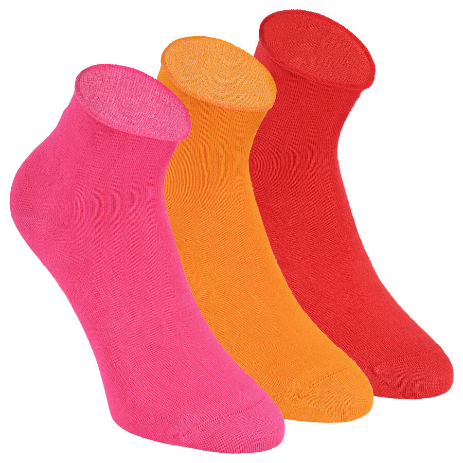 Bambus-Kurzsocken Rollrand rot-orange-pink-mix
