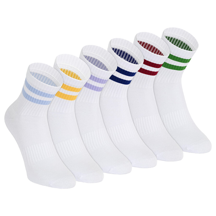 Bambus-Kurzsocken Crew Socks weiß bunte Ringel