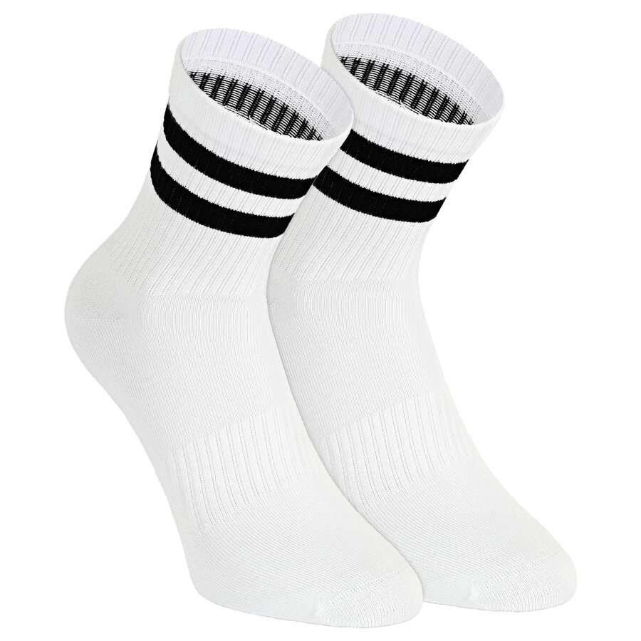 Bambus-Kurzsocken Crew Socks weiß schwarze Ringel