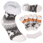 Damen Hüttensocken ABS Noppen Antonio Rentiere Kristalle grau-weiß - 3