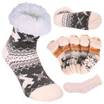 Damen Hüttensocken ABS Noppen Antonio Rentiere Kristalle grau-weiß - 14