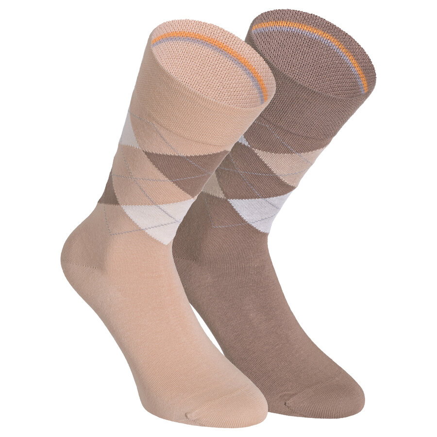 Herrensocken Argyle Karo Muster ohne Gummidruck Camano cuban sand braun-beige
