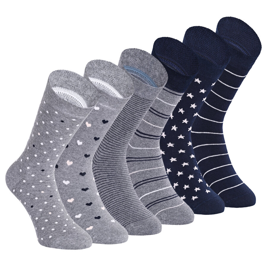 Damen Socken Bio-Baumwolle Apollo Muster Ringel Herzen Sterne grau-marine-mix