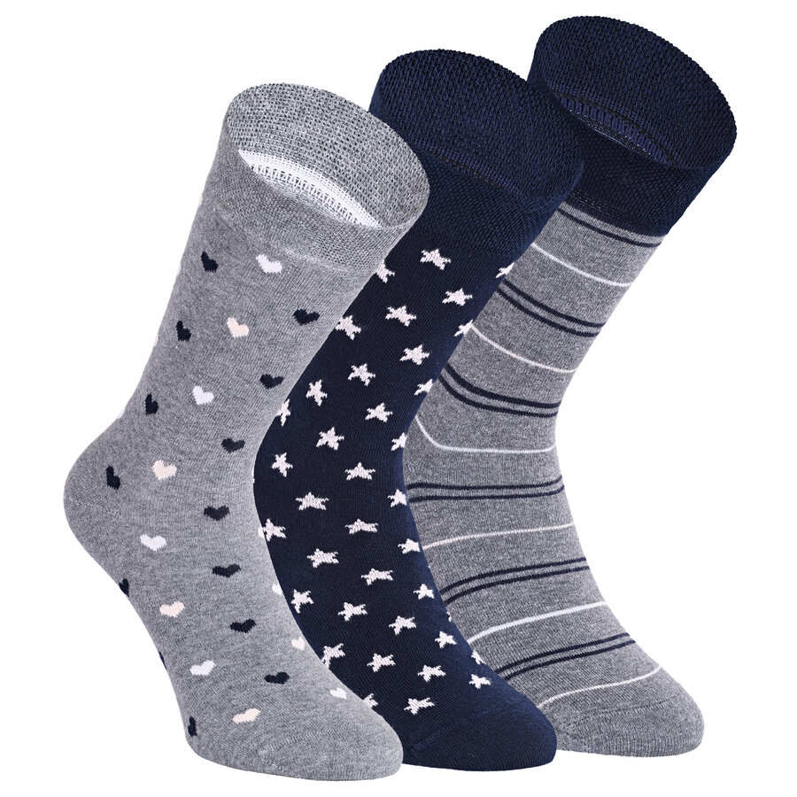 Damen Socken Baumwolle Apollo Muster Ringel Herzen Sterne grau-marine-mix - 20