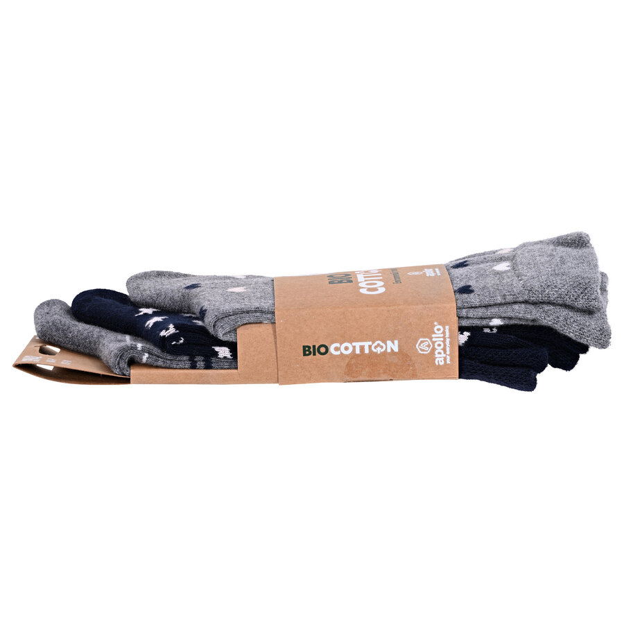 Damen Socken Baumwolle Apollo Muster Ringel Herzen Sterne grau-marine-mix - 25