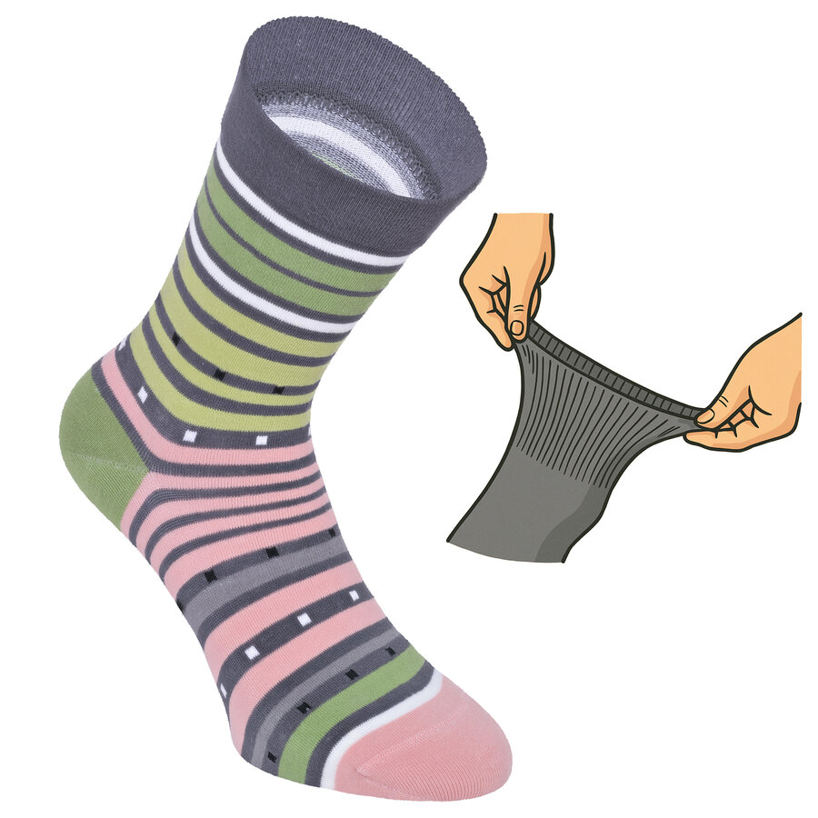 Damensocken extra breites Bündchen und Schaft bunt-mix mit Muster - 74
