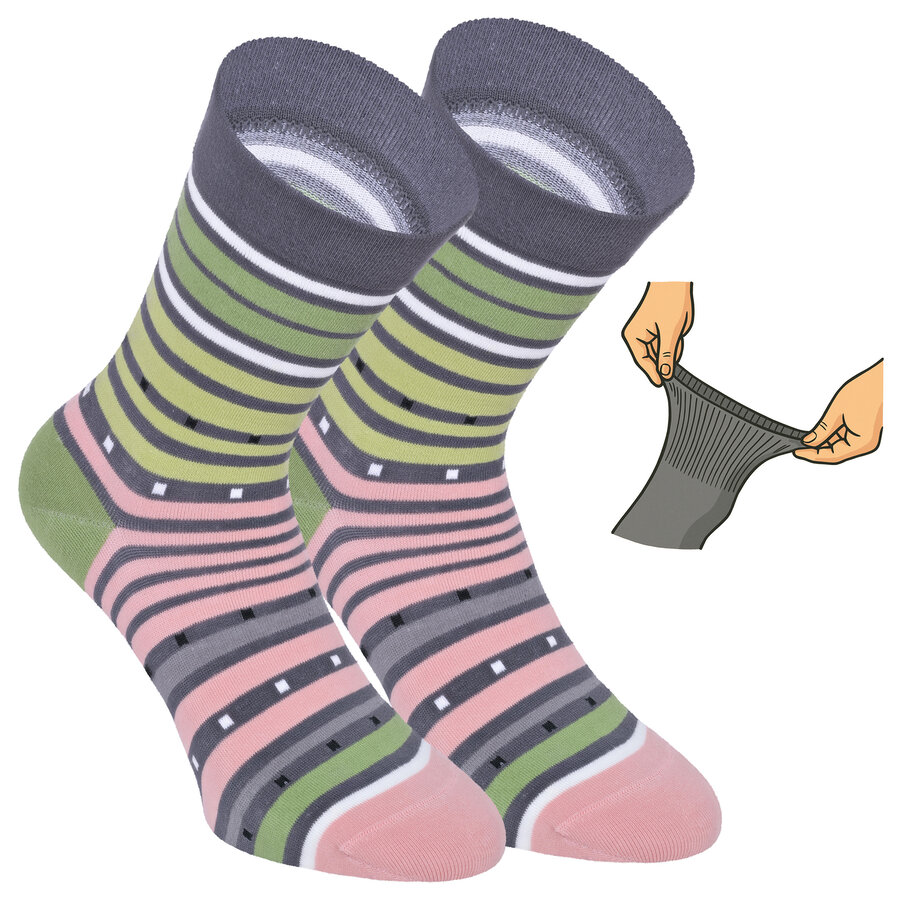 Damensocken extra breites Bündchen und Schaft bunt-mix mit Muster - 50