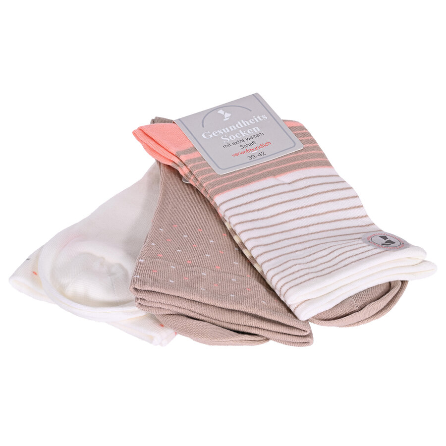 Damensocken extra breites Bündchen und Schaft Ringel und Punkte pfirsich-beige-blau-mix - 13