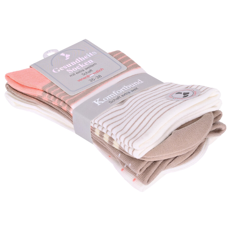 Damensocken extra breites Bündchen und Schaft Ringel und Punkte pfirsich-beige-blau-mix - 22