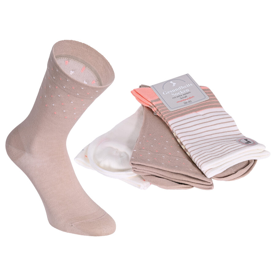 Damensocken extra breites Bündchen und Schaft Ringel und Punkte pfirsich-beige-blau-mix - 15
