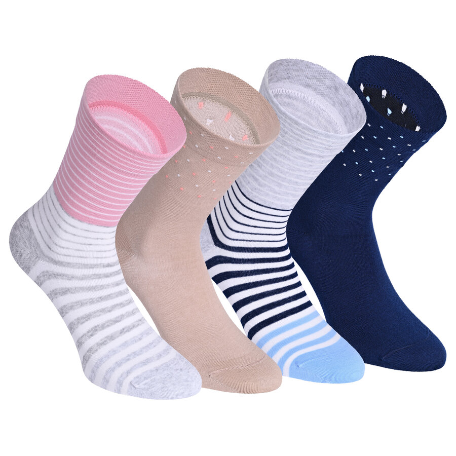 Damensocken extra breites Bündchen und Schaft Ringel und Punkte pfirsich-beige-blau-mix - 19