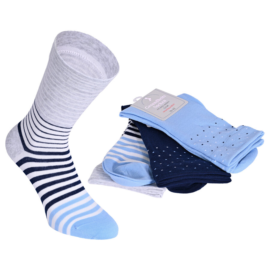 Damensocken extra breites Bündchen und Schaft Ringel und Punkte pfirsich-beige-blau-mix - 12