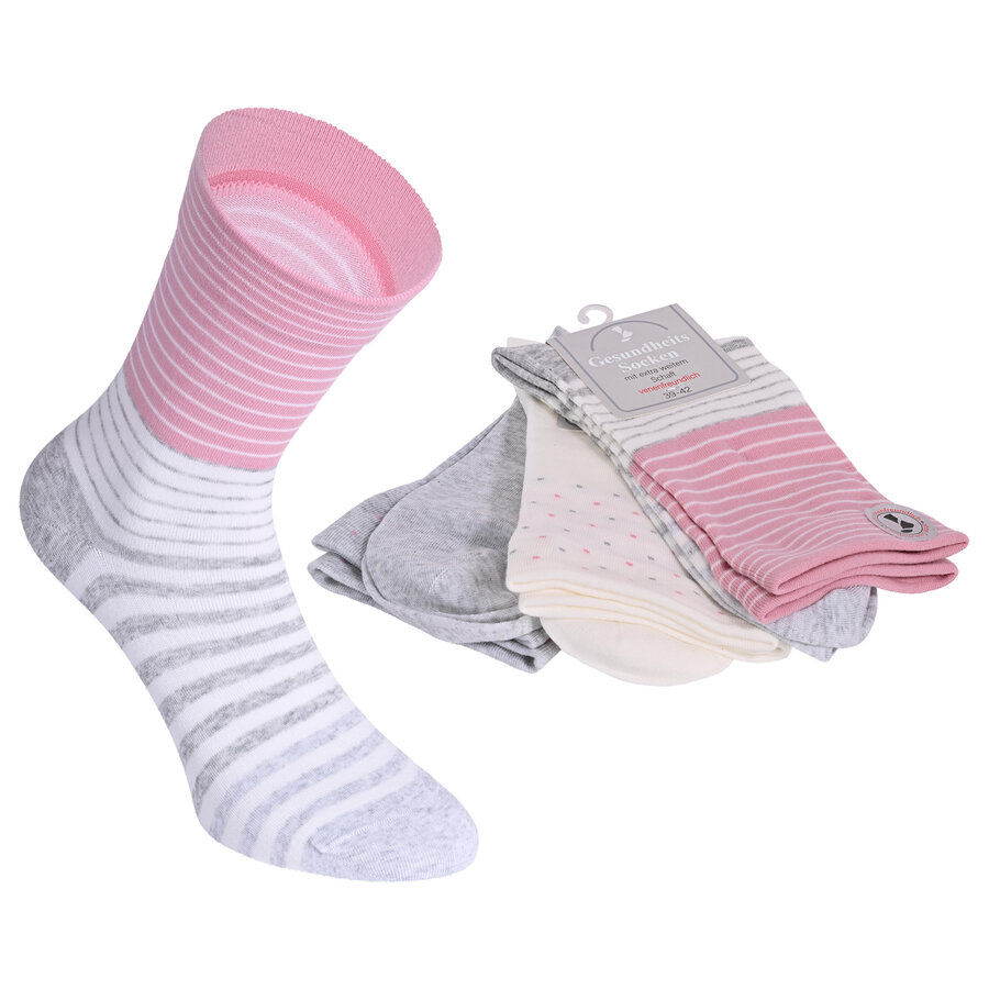 Damensocken extra breites Bündchen und Schaft Ringel und Punkte pfirsich-beige-blau-mix - 16
