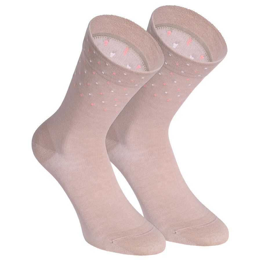 Damensocken extra breites Bündchen und Schaft Ringel und Punkte pfirsich-beige-blau-mix - 35