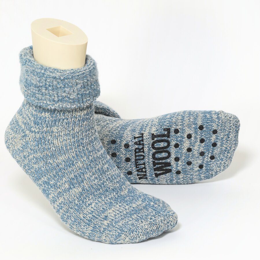 Kuschel-Wollsocken ABS-Noppen blau-melange - 1