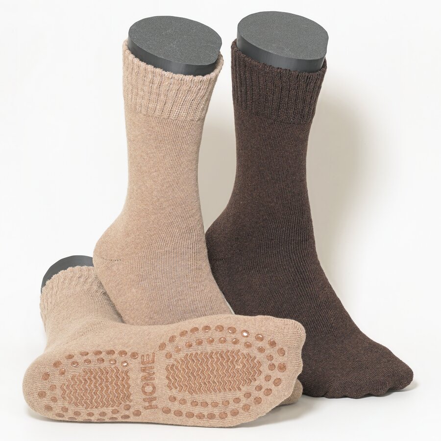 Thermo-Noppensocken Softbund ohne Gummidruck Herren beige-braun - 1