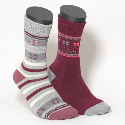 Thermo Damensocken Soft-Bündchen bordeaux-grau-mix
