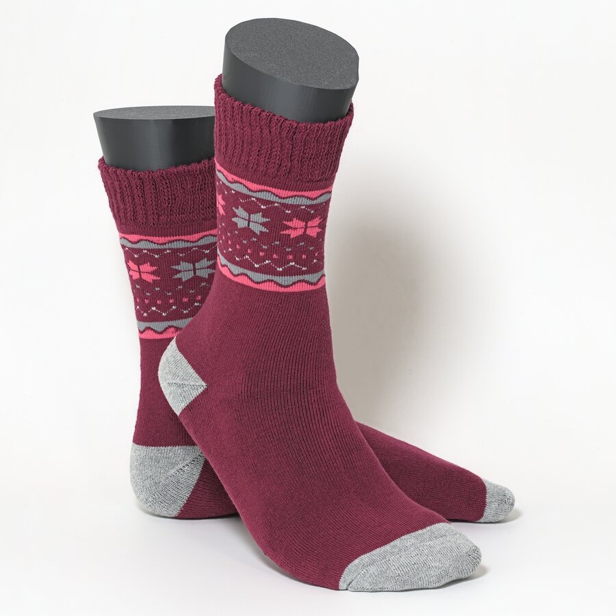 Thermo Damensocken Soft-Bündchen bordeaux-grau-mix - 2