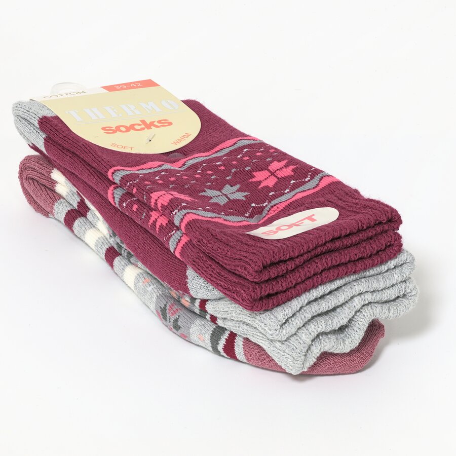 Thermo Damensocken Soft-Bündchen bordeaux-grau-mix - 3