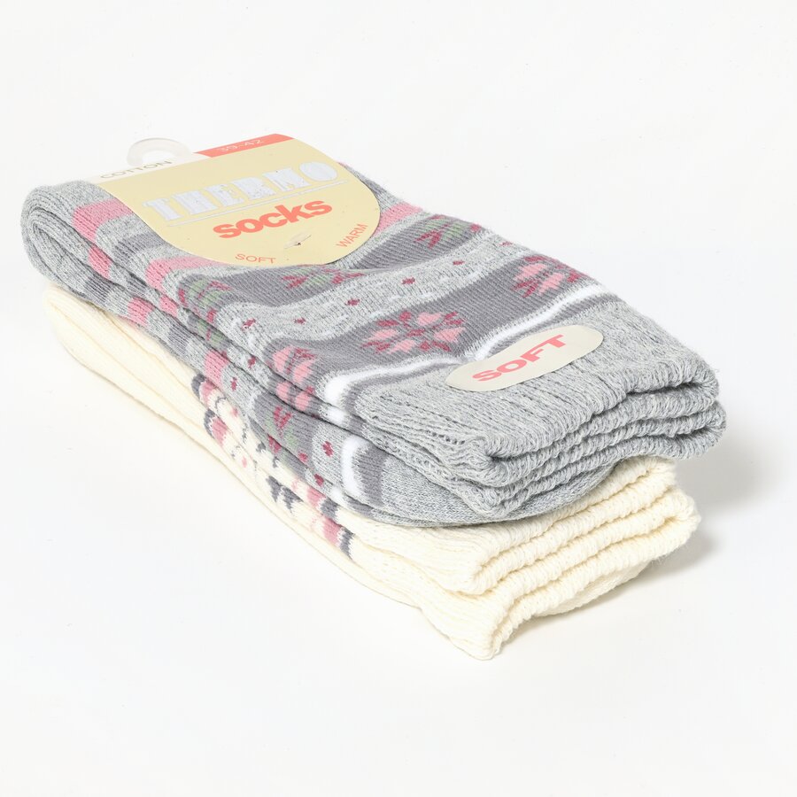 Thermo Damensocken Soft-Bündchen rosa-grau-beige-mix - 2