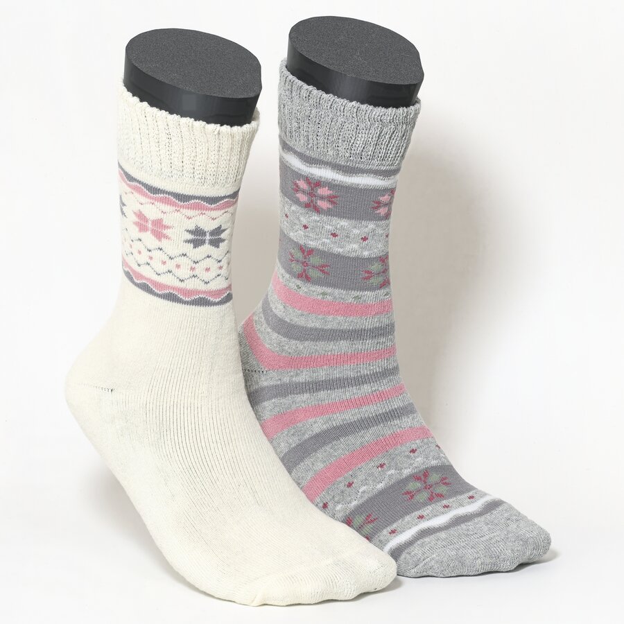 Thermo Damensocken Soft-Bündchen rosa-grau-beige-mix - 1