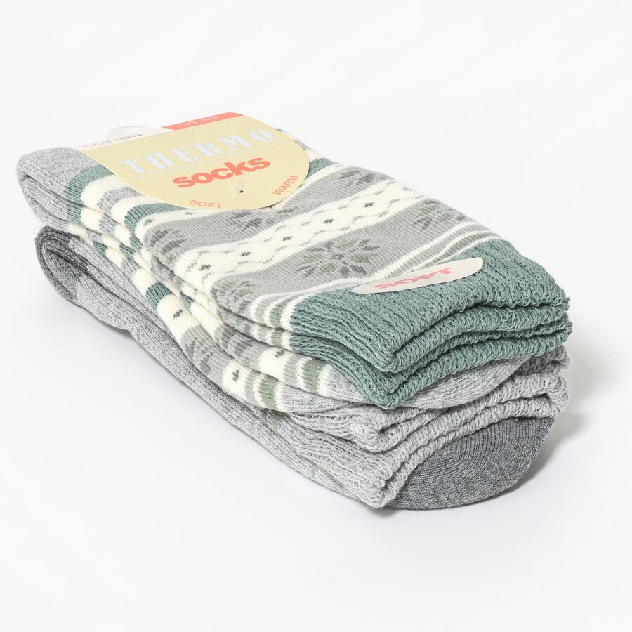 Thermo Damensocken Soft-Bündchen grün-grau-beige-mix - 2