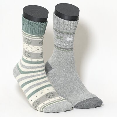 Thermo Damensocken Soft-Bündchen grün-grau-beige-mix