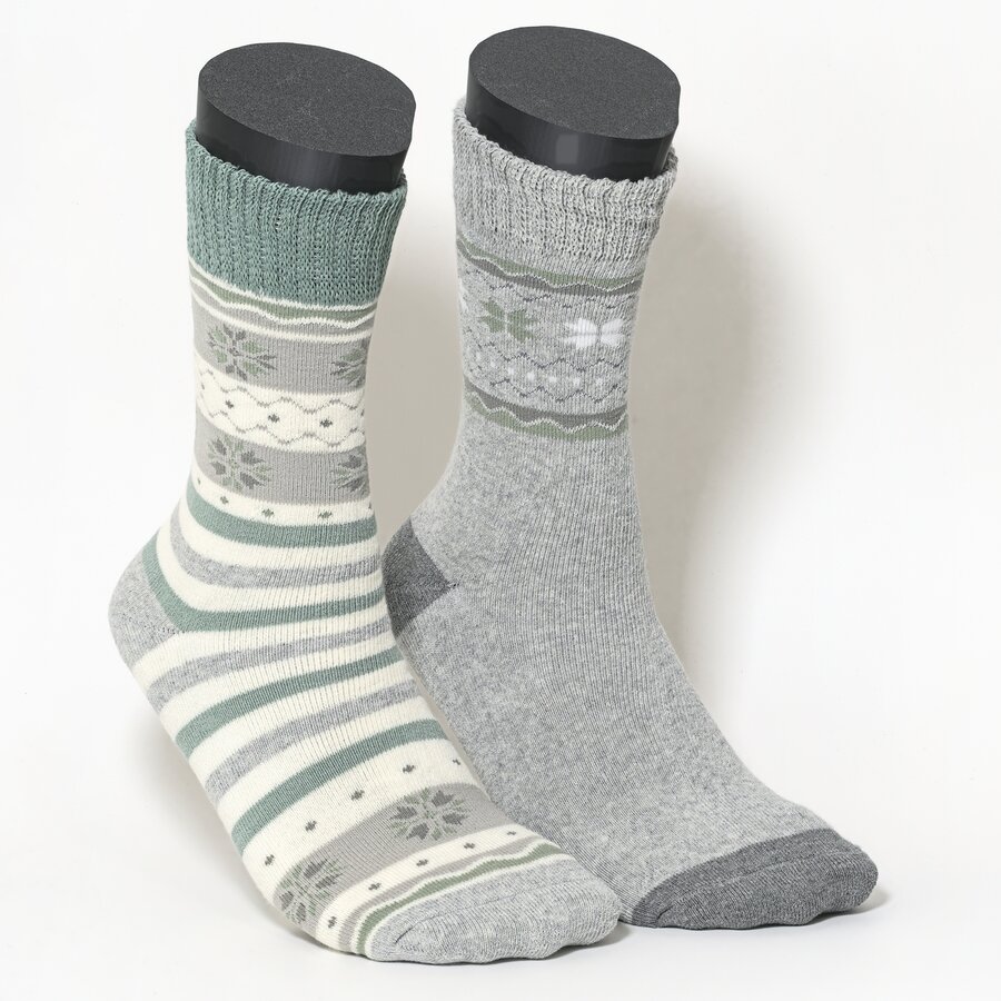 Thermo Damensocken Soft-Bündchen grün-grau-beige-mix - 1