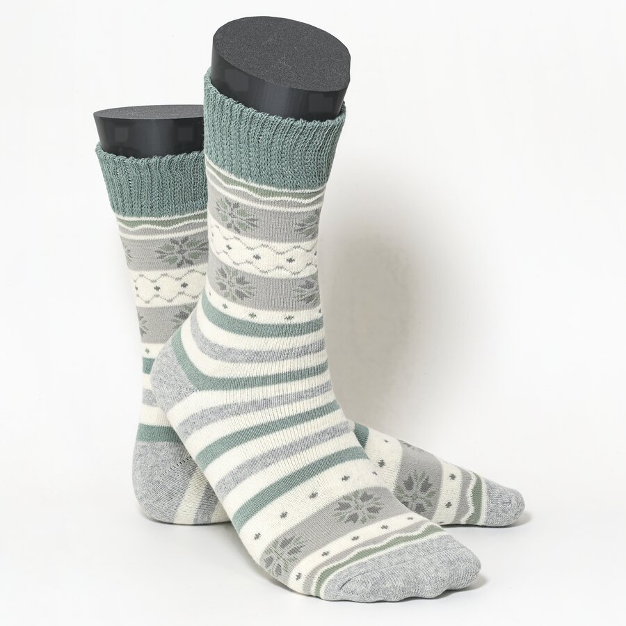 Thermo Damensocken Soft-Bündchen grün-grau-beige-mix - 3