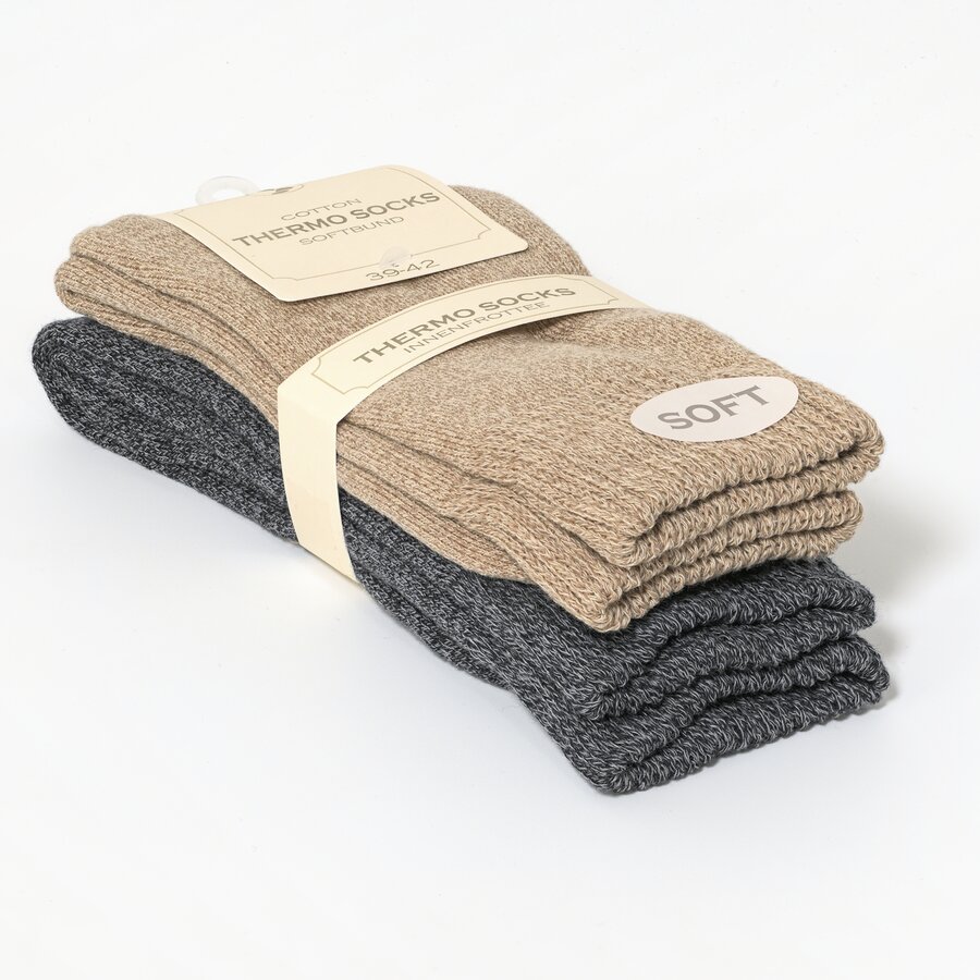 Damensocken Thermo Softbündchen beige-grau-melange-mix - 2