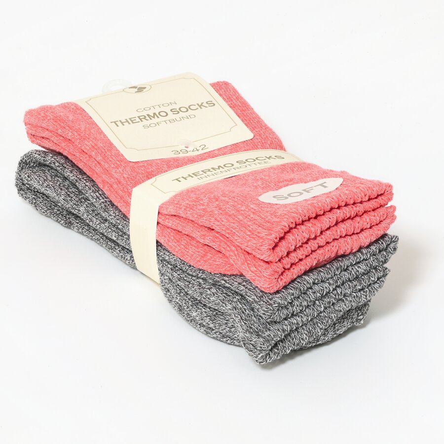Damensocken Thermo Softbündchen koralle-grau-melange-mix - 2